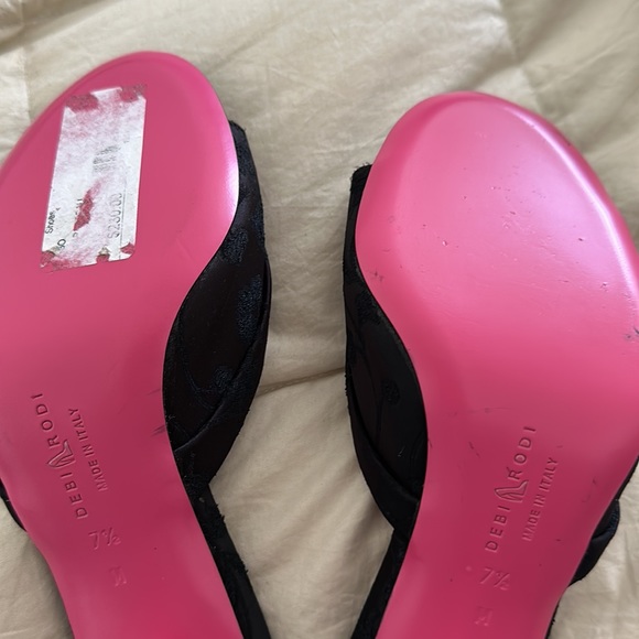 Debi Rodi black satin mules.. heel height is 3 inches - Picture 4 of 4